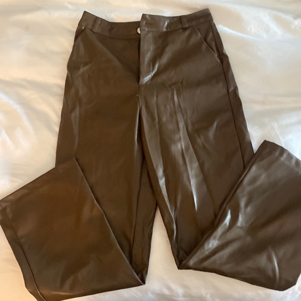 Synthetic brown leather pants from Amazon. Size small. Worn twice.